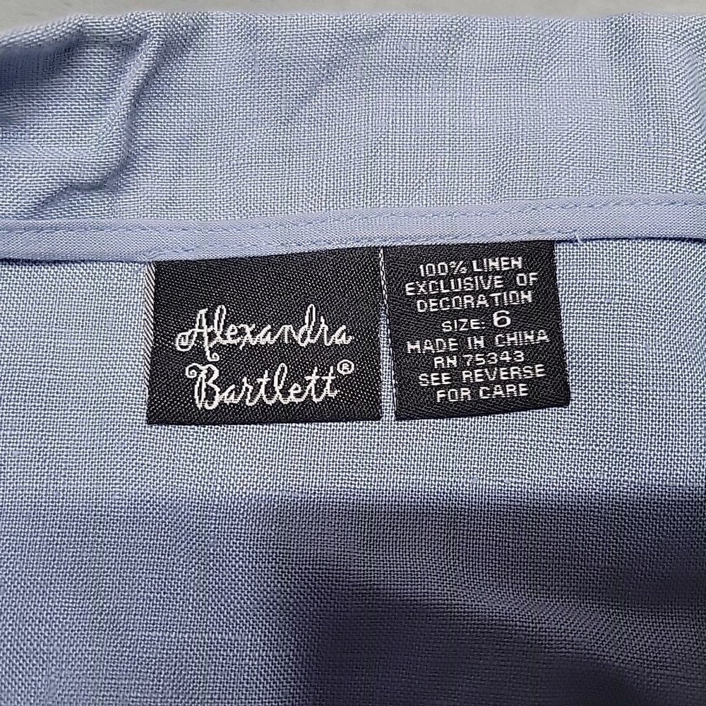 Alexandra Bartlett Skirt Women 6 Blue Linen Eyelet Lace Hem Pencil Coastal Chic - Picture 4 of 8
